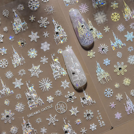 Crystal Diamond Dream Castle Snowflake Nail Art Stickers New 5D Relief Adhesive Ins Popular Nail Stickers 3D Decoration