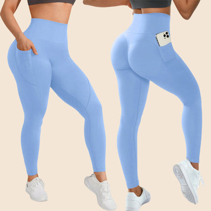 Mu Yao Cross-Border Solid Color Yoga Pants, Naked-Feel Pocket Pants, Running, Cycling, Sports, Fitness, Butt-Lifting Yoga Leggings for Women
