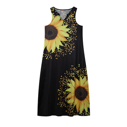 2022 New European and American Cross-border Independent Station Women's Sleeveless Long Dress V-neck Rose Flower Vintage Printed dress