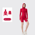 Chinese red five-point hooded jacket suit / 2/S