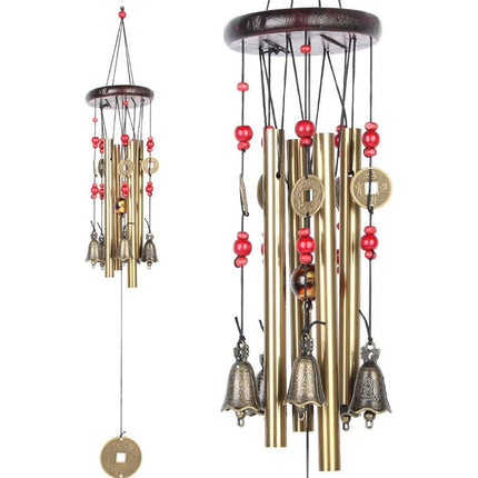 Cross-border hot-selling 4-tube solid wood metal bronze fortune-making wind chimes home decoration courtyard decoration cross-border wholesale