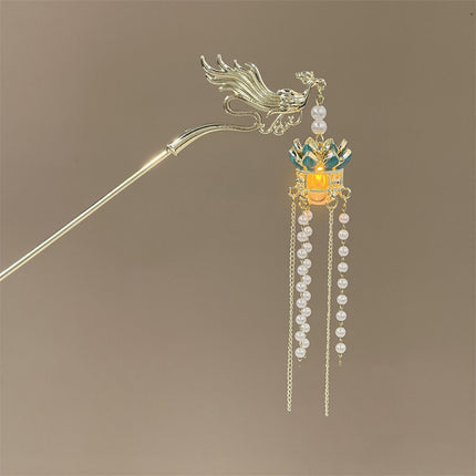 Antique Tassel Hairpin Luminous Lantern Hairpin Metal Phoenix Palace Fairy Style Headwear Daily All-match Hair Accessories for Women