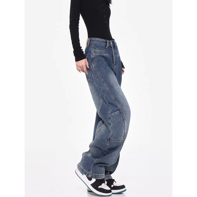 KEN STUDIO vintage work jeans women's spring new wide leg pants machete pants banana pants mop pants