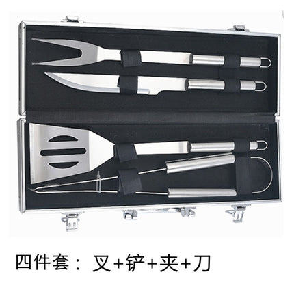 Small tube handle aluminum box grill suit BBQ outdoor barbecue tools suit stainless steel small tube handle barbecue utensils
