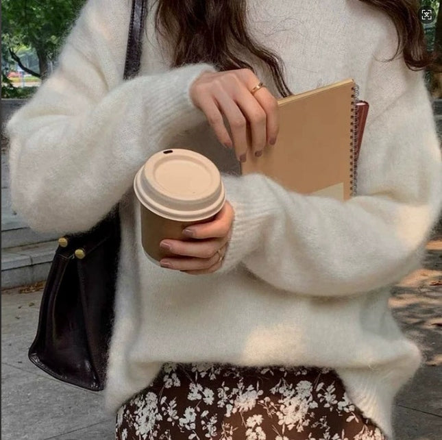 2026 New High-End Raccoon Fur Cream Peach Pink Sweater for Women, Winter Design, Niche Lazy Style
