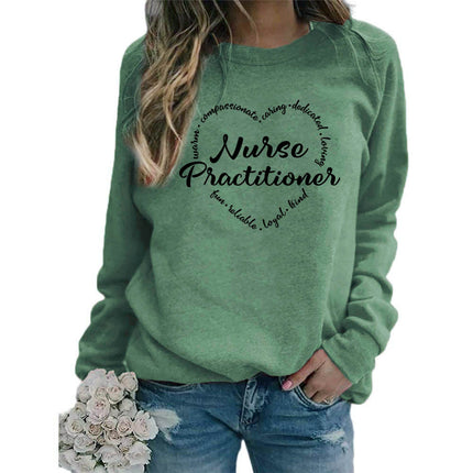 Foreign trade supply nurse practitioner printed round neck top sweater European size women's coat long sleeve span
