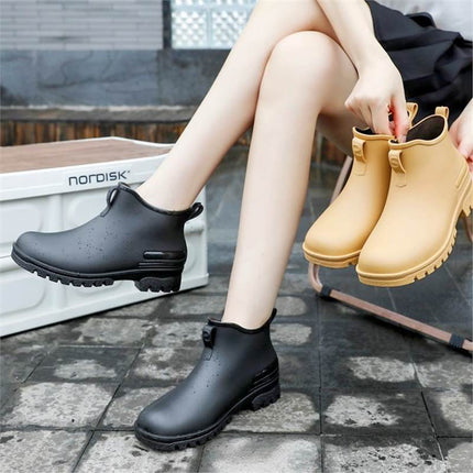 Cross-border Japanese Rain Shoes Women's Adult Non-slip Short Rain Boots Kitchen Work Waterproof Platform fleece-lined Water Shoes Women