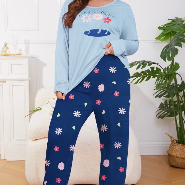 Foreign trade European and American pajamas women's cute printed long sleeve autumn and winter home clothes two-piece set can be worn cross-border wholesale