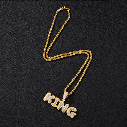 European and American Hip-Hop Versatile Men's Diamond-Studded Letter King Fashion Pendant Necklace Accessory Factory Supply Hip-Hop Style