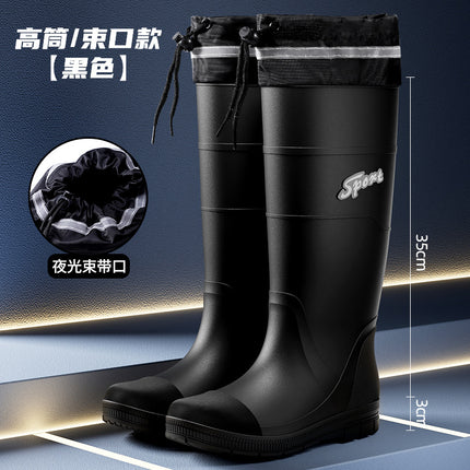 Bundle High-bark Men's Rain Boots Trendy Cool Men's Mid-high Rain Boots Climbing Patrol Waterproof Shoes Non-slip Rubber Shoes Men's Water Boots
