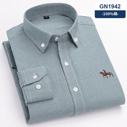 New 100% Cotton Men's Shirt Oxford Casual Shirt Men's Long-Sleeved Embroidered Spot Distribution Drop Shipping