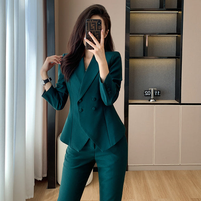 Green Suit Jacket Women's 2023 New High-end Dress Work Clothes Elegant Autumn and Winter Goddess Fan Professional suit