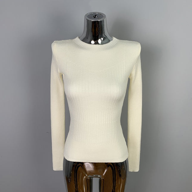 South Korea's Dongdaemun Round Neck Simple Slimming Look Sexy Sexy Figure-Showing Versatile Long-Sleeved Knitwear Tops for Women