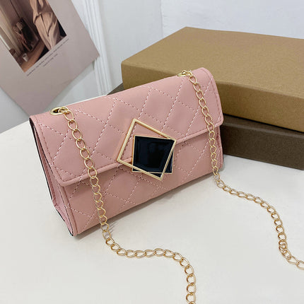 Women's Bag 2025 New Model Square Lock Chain Embroidered Small Square Bag Small Bag Fashion Style Mobile Phone Bag Cross-Border
