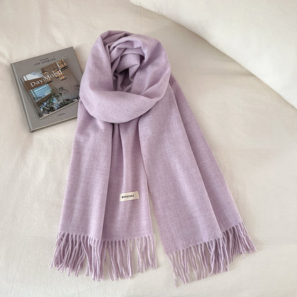 Korean Style Plaid Purple Scarf Women's Winter Warm Neck Charm High-end Tassel All-match Shawl 2024 New Style