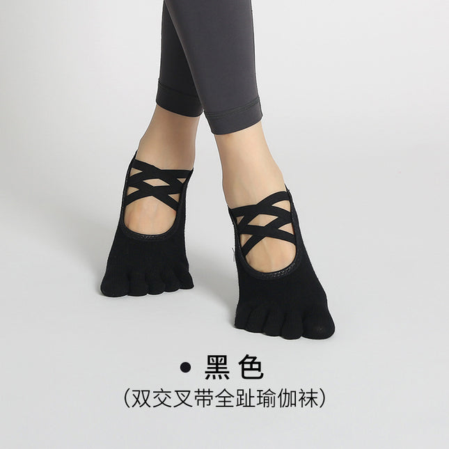 Yoga Socks Non-Slip Double Cross Strap Split Finger Women's Five-Finger Socks Summer Indoor Special Floor Sports Dance Socks