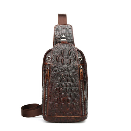Top layer calf leather crocodile pattern men's bag genuine leather men's chest bag fashion men's bag shoulder bag slung chest bag cross-border wholesale