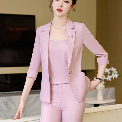 Pink Mid-Sleeve Suit for Women 2025 New Summer Thin Business Attire Elegant Beauty Salon Front Desk Work Clothes
