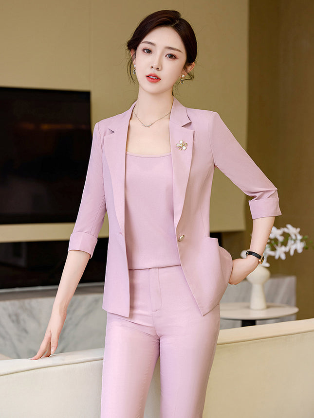 Pink Mid-Sleeve Suit for Women 2025 New Summer Thin Business Attire Elegant Beauty Salon Front Desk Work Clothes