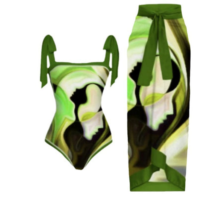 2023 European and American ins Style Belly-Covering Slim One-Piece Bikini Swimsuit Sun Protection Gauze Skirt Hot Spring Swimsuit Two-Piece Set