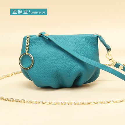 New pleated coin purse storage bag women's leather soft cowhide fashion portable crossbody chain small wallet mini
