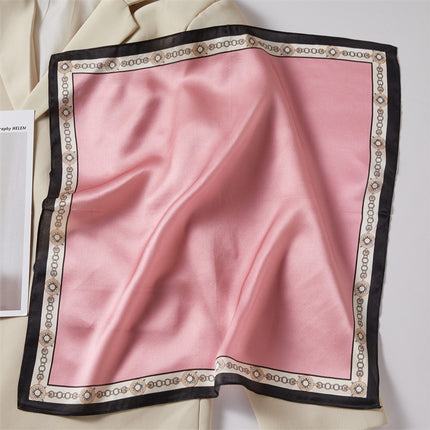 100% Silk Scarf Spring New Pink Edge Wide Mulberry Silk 53cm Small Square Scarf High-End White Scarf