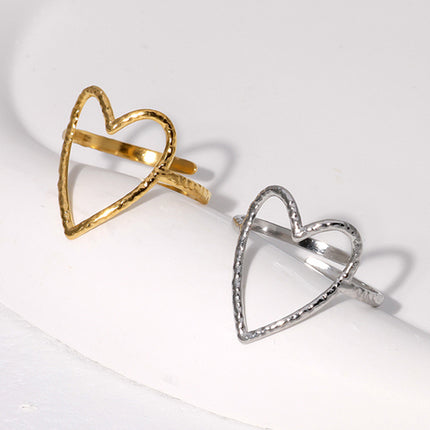 Cross-border simple hollow love titanium steel ring female open cold wind index finger ring heart-shaped stainless steel ring wholesale