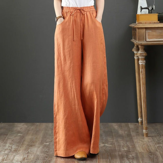 2024 Spring/Summer Literary Cotton and Linen Feel Women's Loose Plus Size Wide-Leg High-Waisted Floor-Length Pants