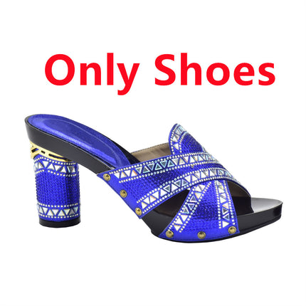 Cross-border Evening with Hot Diamond Shoe Bag Hollow High Heel Round Toe Sandals with Hand Bag Fashion Dinner suit