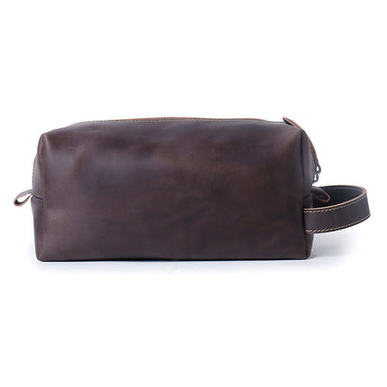 New Cross-border Crazy Horse Leather Hand Wash Bag Genuine Leather Men's Hand Bag Large Capacity Cowhide Makeup Storage Bag Trendy