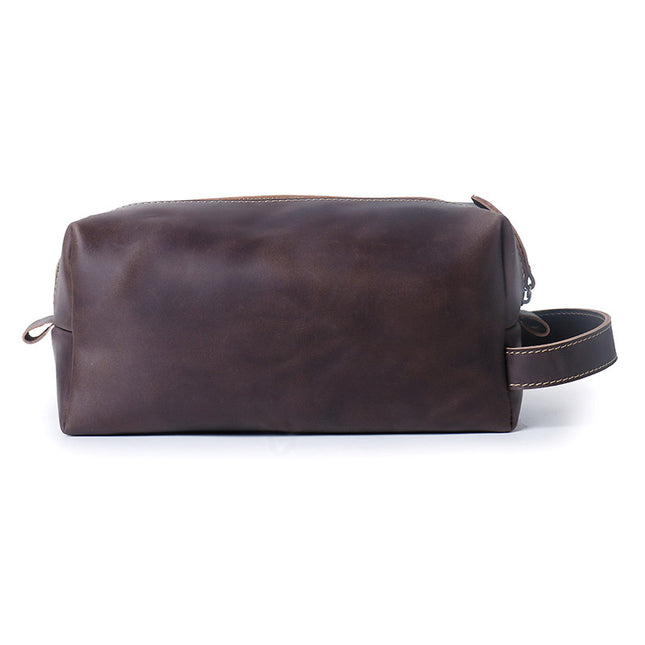New Cross-border Crazy Horse Leather Hand Wash Bag Genuine Leather Men's Hand Bag Large Capacity Cowhide Makeup Storage Bag Trendy