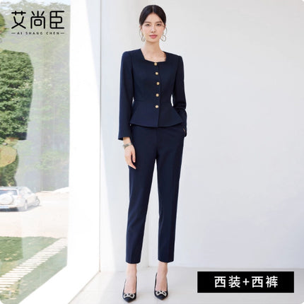 Aishangchen's High-End Navy Blue Suit Is Elegant and Versatile, Hotel Manager's Front Desk Formal Occasion Professional Wear