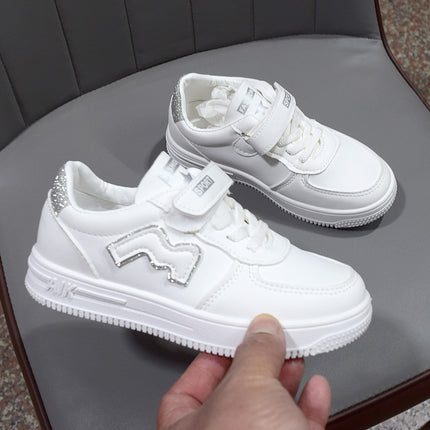 Children's White Sneakers, Mesh Breathable Sports Shoes, Soft-Soled School Summer Girls' Sneakers with Velcro, Suitable for Spring and Autumn Activities