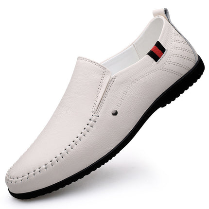 2025 Spring/Summer Men's Perforated Leather Shoes Fashionable First Layer Cowhide Breathable Driving Loafers Casual Leather Shoes