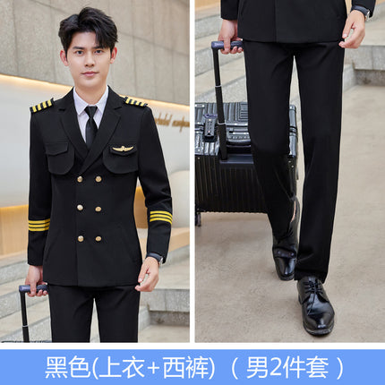 Autumn and winter men's and women's double-breasted suit suit performance clothing Aviation captain uniform property hotel security work clothes men
