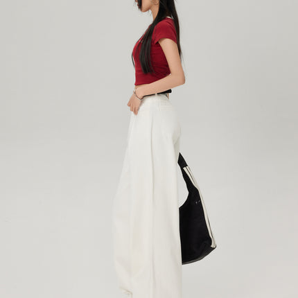 Elegant White Wide Leg Jeans Spring New Loose Slimming Pear-shaped Figure Straight Trousers