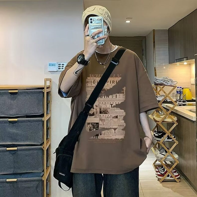 2025 New American Trendy Brand Letter Printed Short-Sleeved T-Shirt Men's Summer Ins Trendy Brand Loose Casual Top