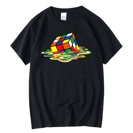 Men's High-Quality Pure Cotton Magic Square Print O-Neck Men's T-Shirt Casual Cool Hip-Hop Short-Sleeved Top