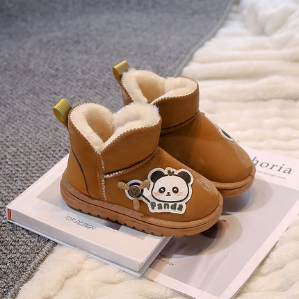2025 New Korean Style Children's Snow Boots, Cute Cartoon Leather Surface, Warm Cotton Boots, Short Boots, Padded and Thickened Children's Shoes