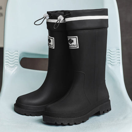 Women's Thick-Soled Rain Boots for Outdoor Wear, Non-Slip Kitchen and Car Wash Water Shoes, Fleece-Lined and Thickened Rain Boots