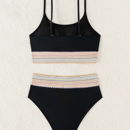 2025 New European and American Bikini Amazon U-neck Ribbon High Waist Sexy Bikini Split Swimsuit for Women