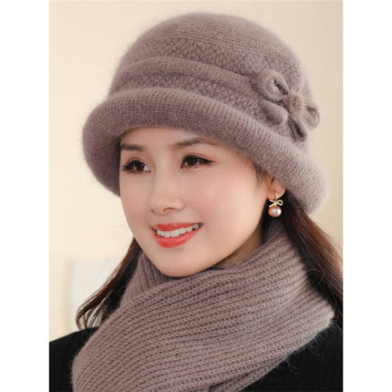 Autumn and winter middle-aged and elderly people hat female mother wool hat fleece-lined cold-proof cotton basin hat grandma old lady knitted hat