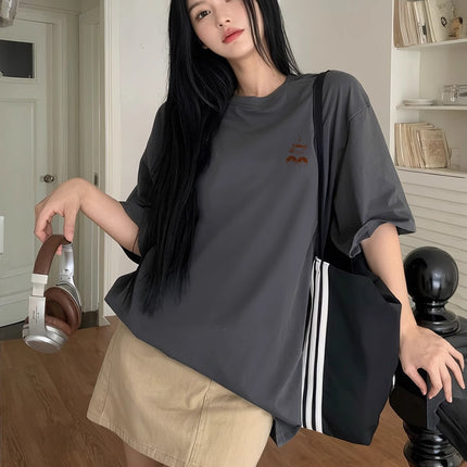 Pure Cotton Short-Sleeve T-Shirt for Women, 2026 New Style, White, Summer, Loose-Fitting, Half-Sleeve, Niche, Versatile, Unique Design Top
