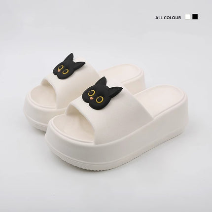 Thick-soled slippers for women's outdoor wear summer one-word latest black and white cat online famous beach shoes non-slip high heel sandals