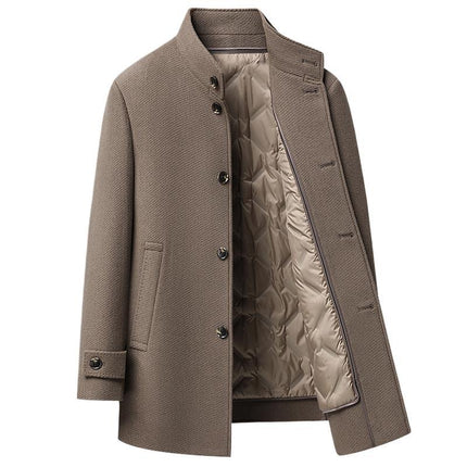 Woolen Outwear Men's Autumn and Winter Mid-Length Business Stand-Up Collar Removable 95 Goose down Liner Double-Sided Woolen Warm Jacket