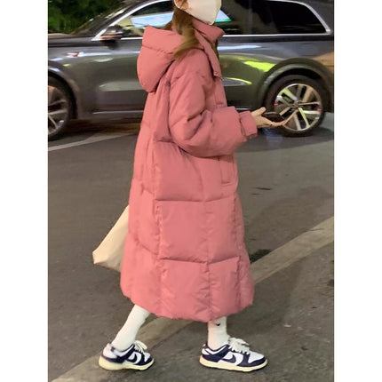 Raspberry Powder Puff Long Cotton Coat Women's Loose Slimming Over-the-knee Bread Suit oversize Slimming Cotton Coat Coat