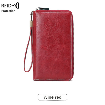 Cross-border New RFID Long Women's Wallet Retro Multi-card Zipper Wallet Simple Large Capacity Clutch
