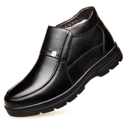 Men's Winter Warm fleece-lined Thickened High-top Leather Shoes Leather Casual Middle-aged and Elderly Dad Shoes