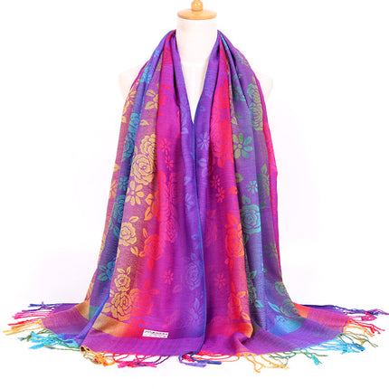 Ethnic Style Women's Vintage Jacquard Scarf Jacquard Cotton Feather Travel Spring and Autumn Long Shawl Warm Air Conditioning D01