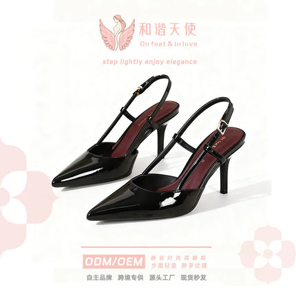 2025 New Summer Style Pointed Toe Stiletto Elegant High Heels Design Elegant Toe Sandals for Women with One-Line Buckle
